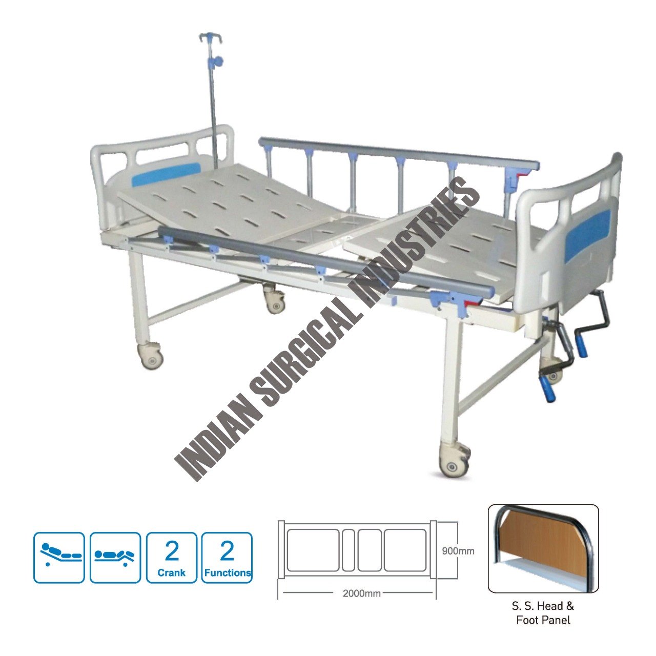 Hospital Fowler Bed ABS Panel With Collapsible Side Rails